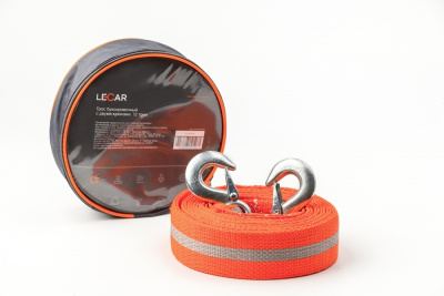 Трос буксировочный 12т. , 2 крюка, ширина ленты 50мм, 5м, сумка LEKAR