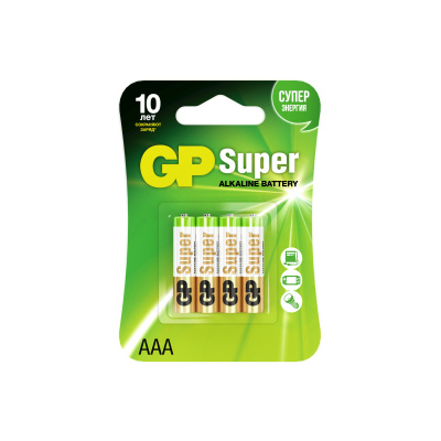 Батарейка алкалиновая GP Batteries SUPER Alkaline AAA 1,5V упаковка 4 шт. GP 24A-2CR4