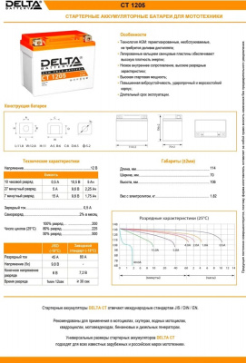 АКБ Delta СТ 1205   5 а/ч (YTX5L-BS, YTZ7S)